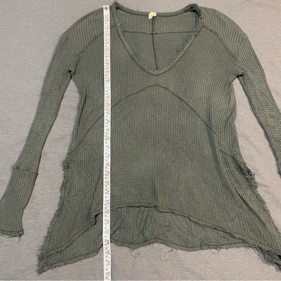 Free People Sunset Park Drippy Thermal Green S/M Oversized Waffle Knit Top - Picture 6 of 9